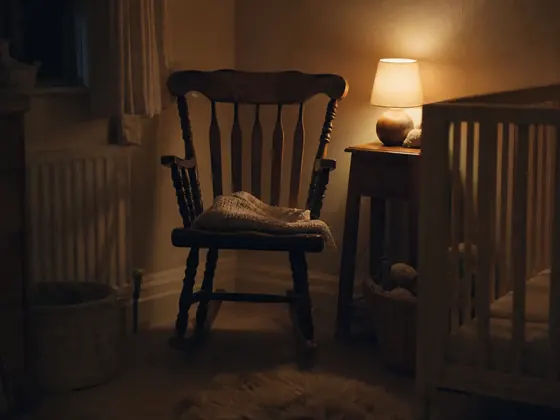 rocking chair, folded blanket, evening