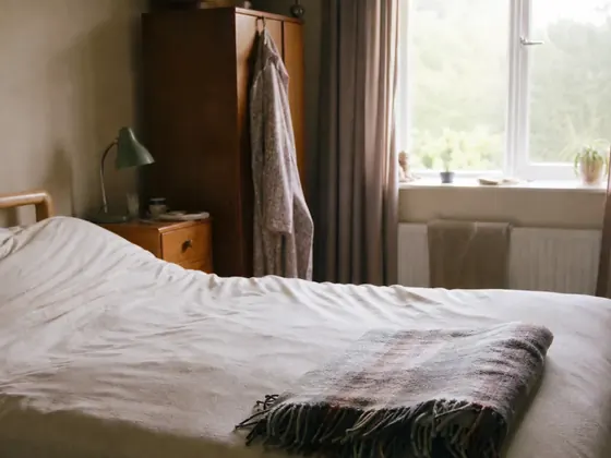 made bed, morning light, folded blanket
