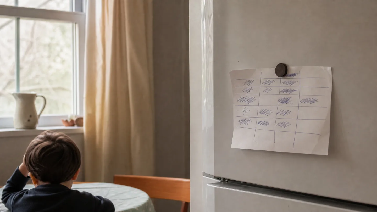 handwritten rota on a fridge door