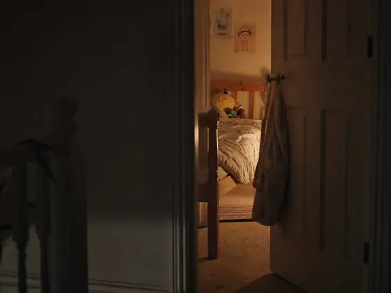 toddler bedroom door, evening light