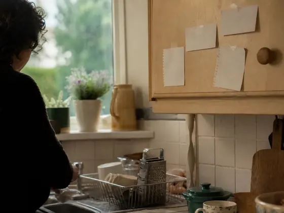 notes stuck to a kitchen cupboard