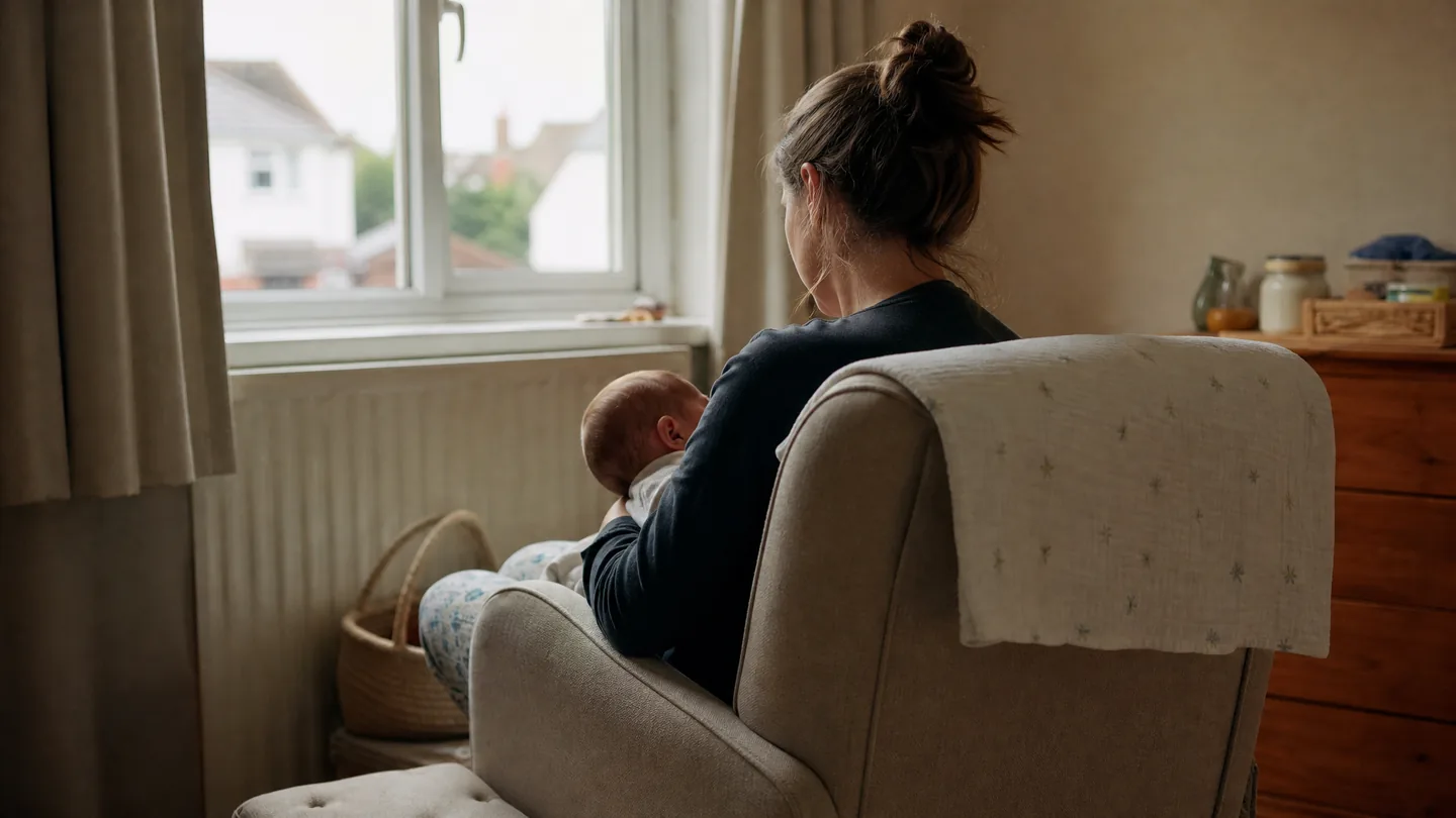 nursing chair by a window, folded muslin