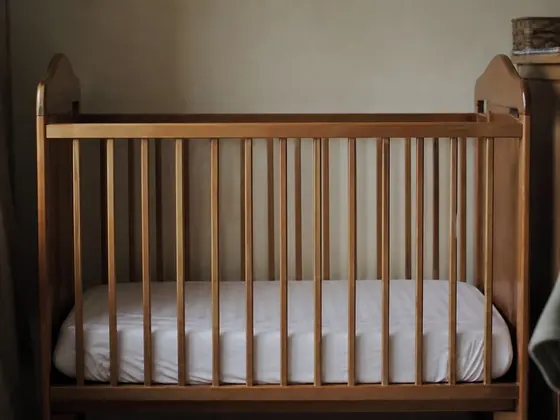 empty cot, firm mattress, plain sheet